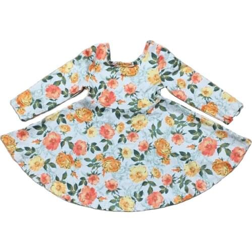 Girlymax Fall Winter Girls Long Sleeve Floral Print Milk Silk Dress