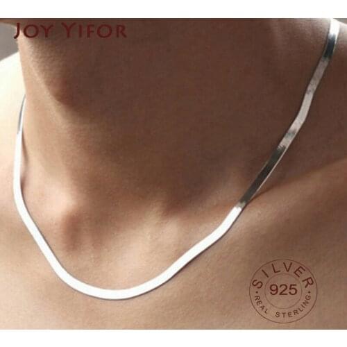 925 sterling Silver necklace Unisex Flat snake Link Chain Lobster Clasp collares necklaces for women men