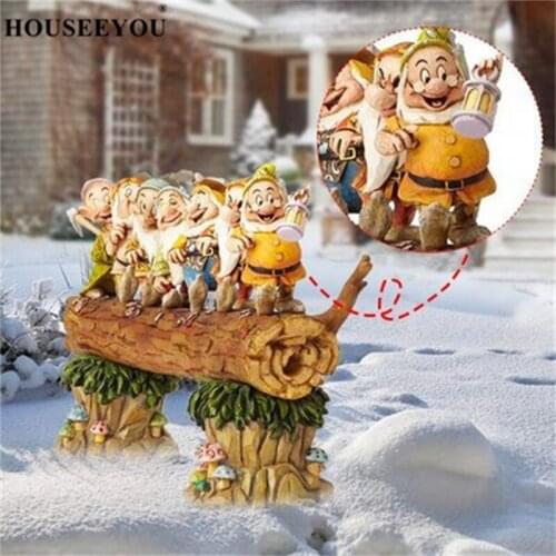 Seven Dwarf Garden Statue Figurine Trees Gnome Sculpture Resin Ornaments for Home Patio Yard Lawn Porch Decoration