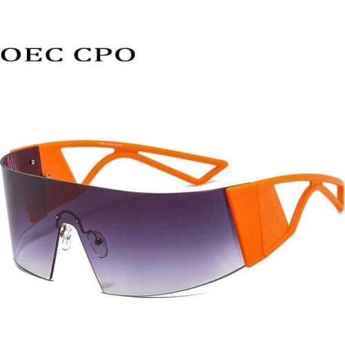 OEC CPO Oversized Goggles Rimless Sunglasses Women Brand Designer One Piece Lens Sun Glasses Men Shades UV400 Vintage Glasses