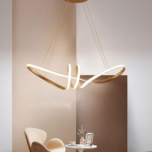 Modern Led Pendant Light for Living Dining Room Kitchen Island Golden Color Aluminum Ceiling Hanging Lamp Indoor Fixtures