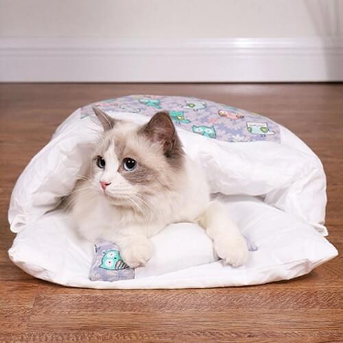 Cat Sleeping Bags Self-Warming Cat/Star/Owl Printed Sleeping Bed with Pillow Removable Anti-Slip Pet Cave with Zipper