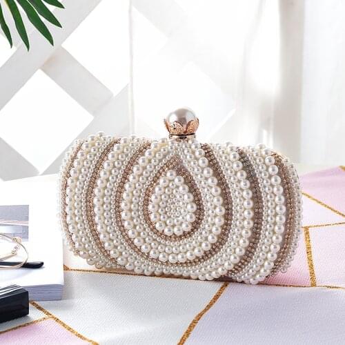 Retro Pearl Wedding Bag Silver Gold Bling Bling Beaded Water Diamond Dinner Bags Female Handbag Celebrity Evening Dress Bag