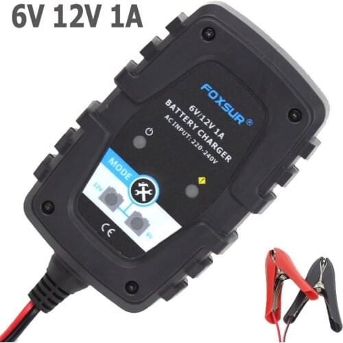 FOXSUR 6V12V1A Auto and Motorcycle Auto Smart Battery Charger for Motorcycle Scooter Deep Cycle AGM GEL VRLA Car Battery Charger