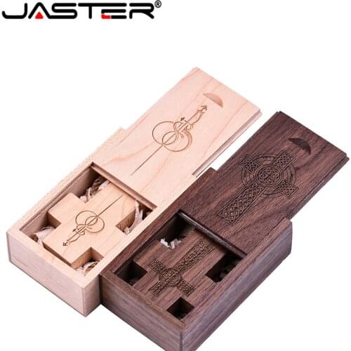 JASTER reative 64GB wooden Maple Walnut wood cross style usb flash drive pen drive 4GB 8GB 16GB 32GB usb2.0 pendrive