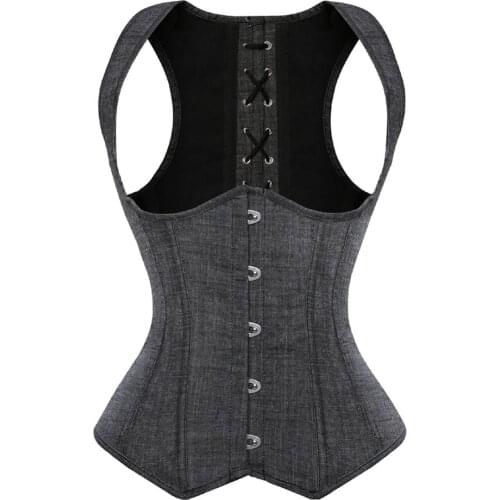 Underbust Corset Womens Denim Tight Lace up Boned Cowgirl Corsets Straps Vest Steampunk Plus Size Dance Party Bustier Costume