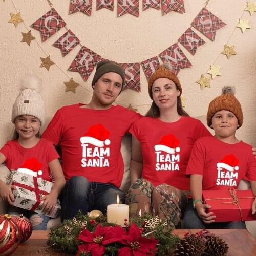 1pcs Team Santa Printing Christmas Family Matching Clothes Dad Mom Kids T Shirts Shirt Sleeve Xmas Gift Tees 2020 Party Tops