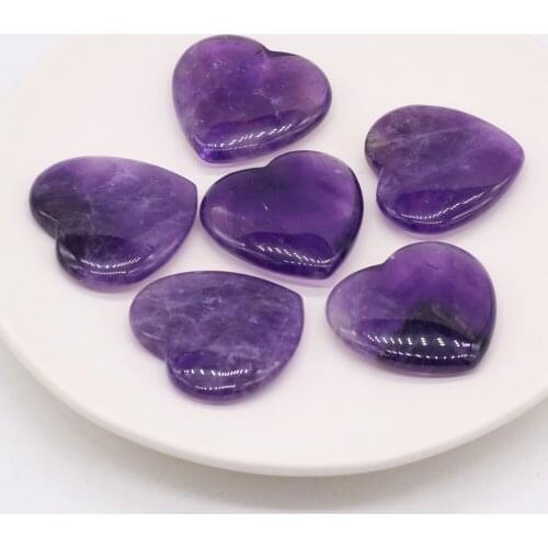 1PC Charm Amethyst Natural Beads Ornaments Love Heart Shape Polished Stone Reiki Healing Crystal DIY Gift Decoration Minerals