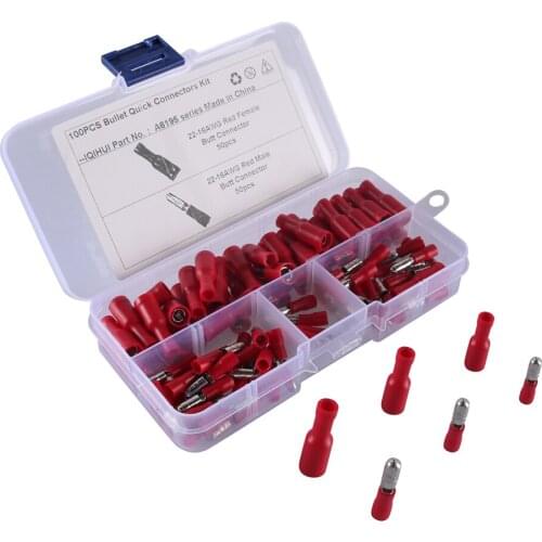 100Pcs Female Male Connector Crimp Wire Terminals Insulated Wire Cable Crimp Terminals for 22-16AWG Car Accessories