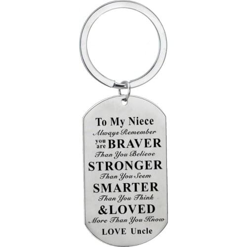 12PC Wholesale Always Remember You Are Braver Love Uncle To Niece Keychain Inspirational Gift Family Women Gift Stainless Steel