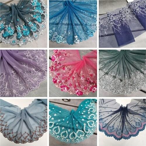 1Y Colorful Flower Embroidered Tulle Lace Trimmings Dress Accessories Lace Fabric Sewing Crafts Doll Material