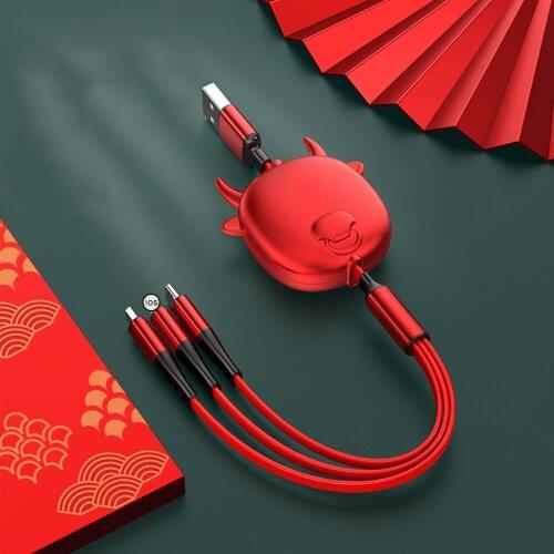 3 In 1 Retractable Cable Universal Car Fast Charger USB Charging iPhone Samsung Micro USB Type-C Compatible Cellphone Tablets