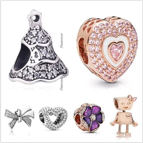 Authentic 925 Sterling Silver Twinkling Christmas Tree With Crystal Charm Beads Fit Women Pandora Bracelet & Necklace Jewelry