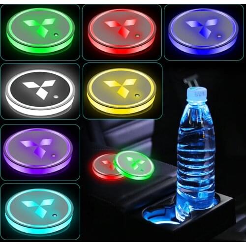 7 Colors Car USB Charging LED Water Coaster Cup Holder Mat For Mitsubishis ASX Lancer Pajero Outlander L200 EVO Lancer EX Pajero