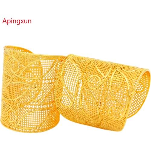 24K Gold Color Cuff Bracelet Dubai/African/Ethiopian Bridal Wedding Bangle Arab Women Party Luxury Jewelry Mom Gifts