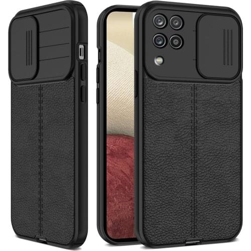 Lychee Pattern Leather Case for Samsung Galaxy A12 A22 Push Pull Camera Protection For Samsun A02 M12 M32 Case Coque Cover
