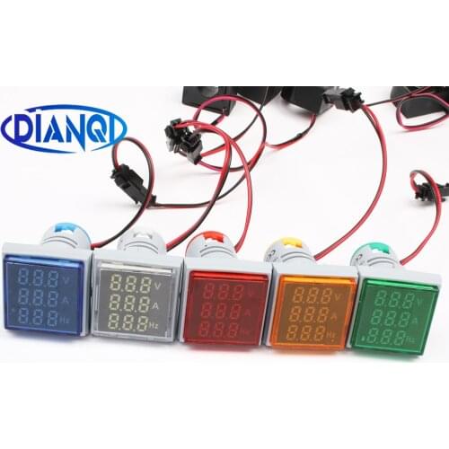 Digital 3in1 22mm Voltage Indicator Ammeter Voltmeter Hz Current LED Meter Tester Signal Lights Lamp AC60-500V 0-100A 20-75Hz
