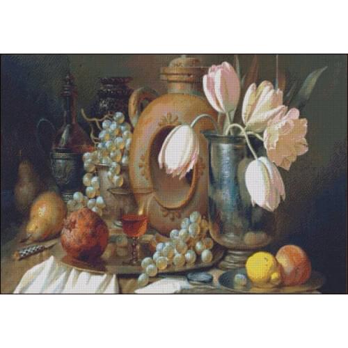 Flowers and Fruit Still life Embroidery Needlework Crafts 14CT Unprinted DIY Quality Cross Stitch Kits Handmade Arts Decor