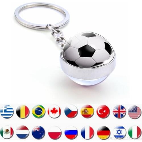 Soccer Keychain Double Side Glass Ball Pendant Top World Countries Flag Keyrings Jewelry National Football Gift Dropshipping