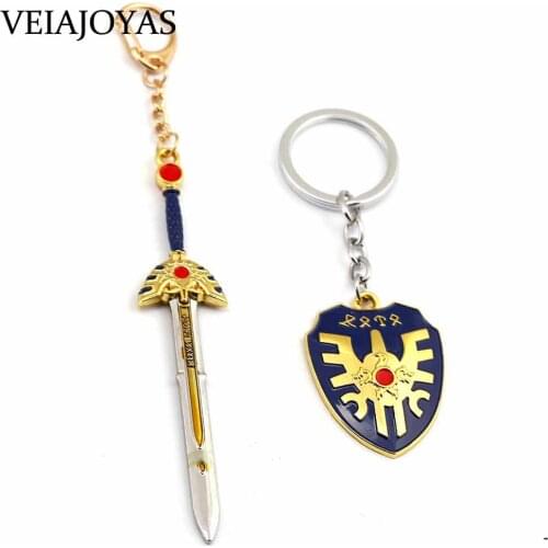 Game DRAGON QUEST Keychain Dragon Warrior Kuesuto Alloy Weapon Sword Shield of Road Key Chains Gifts for Men Jewelry Chaveiro
