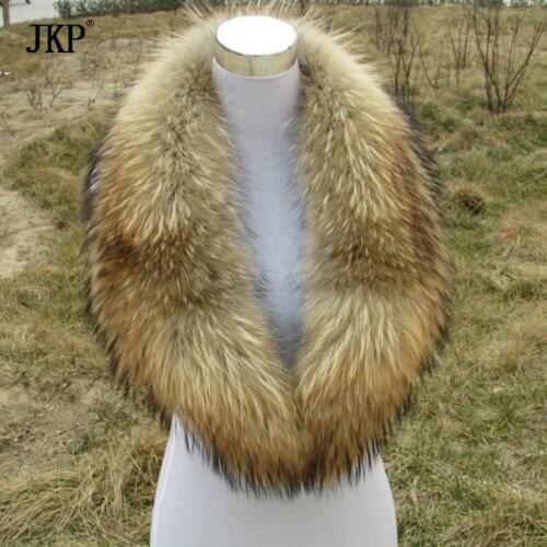 JKP 2020 Real Raccoon Fur Collar Women Natural Animal Fur Scarf Winter Warm Coat Jackets Accessory Shawl and Wraps