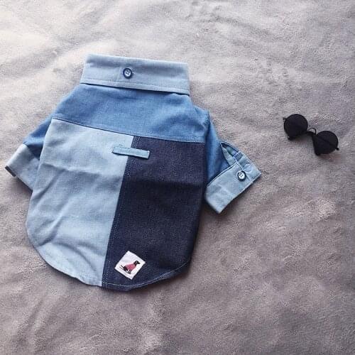 Summer Dog Shirt Denim Dog Jackets Collar Sleeves Color Match Cat Shirts XS S M L XL 2XL
