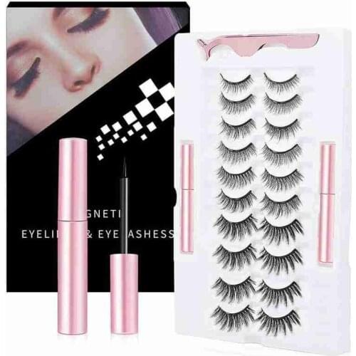 20pcs/10 pairs Magnetic Eyelashes 3D Mink Eyelashes Magnetic Eyeliner Short False Lashes Handmade Eyelash Extension Makeup Tool