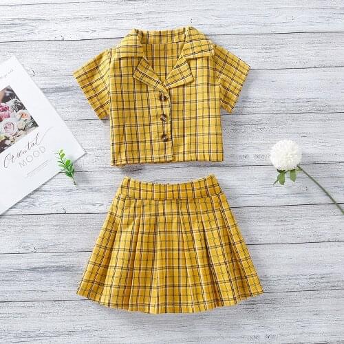 Fashion Toddler Girls Clothing Set Plaid Short Sleeve Shirt&skirt 2 Pieces Summer Kids Outfits Cute Little Children Clothes