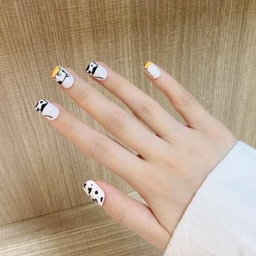24pcs Fake Nails With Glue Cows Printed Type Short Paragraph Fashion Manicure Patch Save Time False Nails With Anime Designs DL
