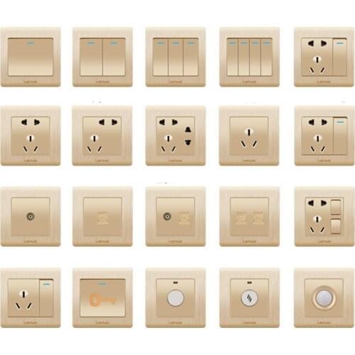 86mm Golden Wall Switch Socket Panel Porous Power Light Switch Control Socket Brushed Electrical Accessories Free Shipping