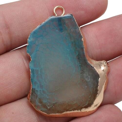 Natural Stone Blue Agats Necklace Pendants Irregular Stone Pendants for Jewelry Making DIY Necklace Size 30x40-35x45mm