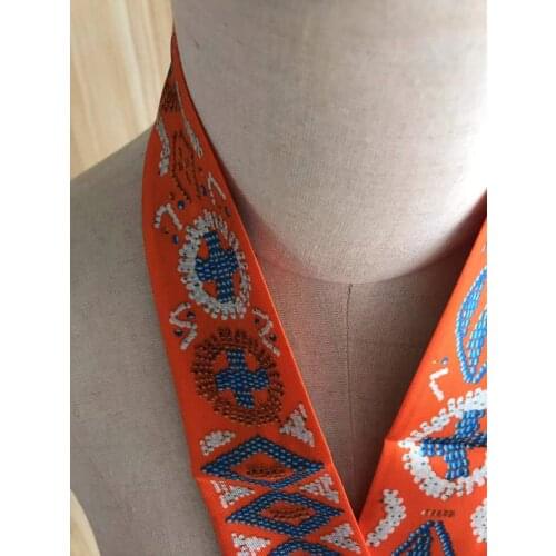2021 new arrival fashion head band orange 100% silk scarf 105*6 cm long shawl twill belt strap for women girl lady