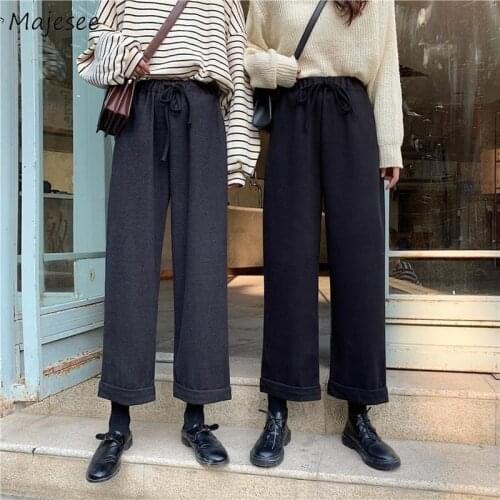Casual Straight Pants Women Plus Size Solid Drawstring Korean Style Loose Slim Unisex All-match Autumn Female Fashion Simple New