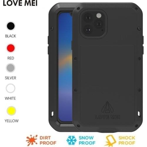 For Apple iPhone 11 Pro Max / 11 Pro Love Mei Metal Aluminum Armor Shockproof Heavy Duty Case protective Cover+Gorilla Glass