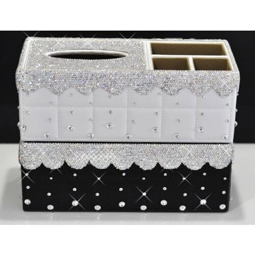 Luxury Crystal Diamond Rhinestone BEAUTY Decor Tissue Box with Storage Function Cover for Home Car Multifunction