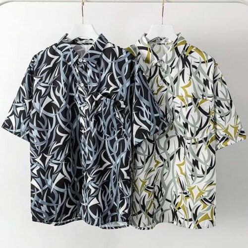 2020 Harajuku Summer Cartoon Print Short-sleeved Shirt Male Hip-hop Casual Oversized Funny White Shirt Short-sleeved Male Shirt