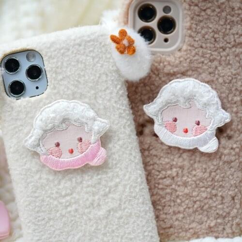 Self-Adhesive 3D Curly Sheep Bear Embroidery Patches Iron on Clothes Scarf Sticker for Clothing DIY Phone Case Animal Appliques