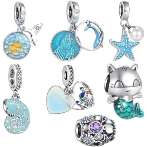 Hot sale 100% 925 Sterling Silver Ocean Mermaid Conch Charm Fit Original Pandora Bracelet Making DIY Fashion Jewelry For Women