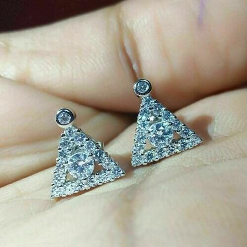 Huitan Chic Triangular Stud Earrings Silver Color Geometric Ear Accessories for Women Versatile Fashion Jewelry Drop Shipping