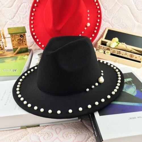 Hat fedoras pearl women fedoras Panama felt hat for women jazz hat church hat top cap women fedoras hats for men шляпа женская