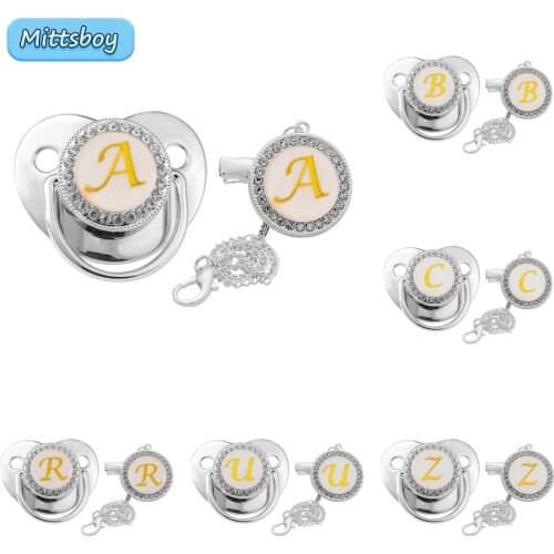 DIY Name Initial Letter Baby Pacifier and Pacifier Clips BPA Free Silicone Infant Nipple Soother Holder Baby Newborn Shower Gift