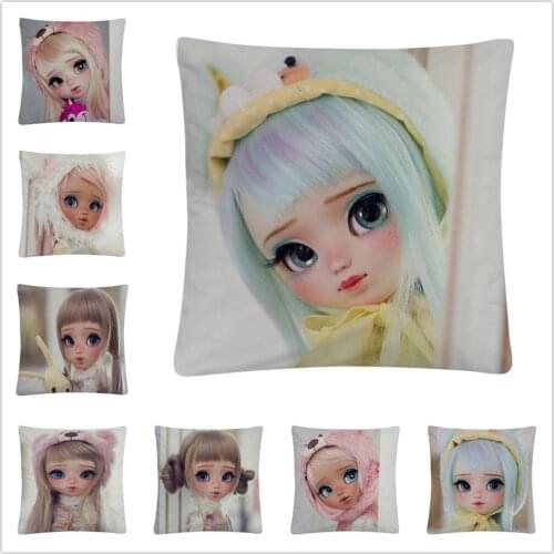 Cute Poison Girl Dolls Miu/Azalea pattern Soft Short Plush Cushion Cover Pillow Case for Home Sofa Car Decor Pillowcase45X45cm
