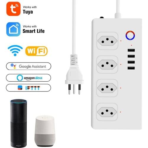 Tuya WiFi Brazil Socket With USB Outlet Smart Plug 1.8m Extension Cord Smartlife APP Control Support Alexa Google Home Assistant