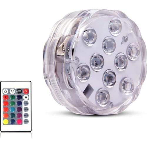 10 LED Remote Controlled RGB Submersible Light IP68 Battery Operated Underwater Night Lamp Vase Bowl Outdoor Garden Party Decor
