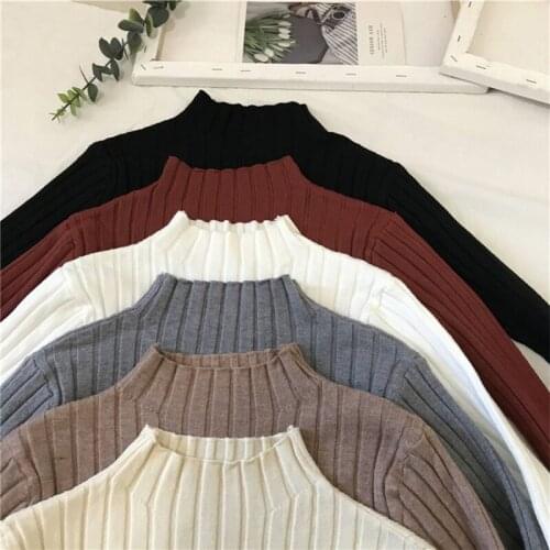 Sweater Womens Fashion Autumn Slim Turtleneck Soft Sweater Solid Slim Pullovers Female All-match Knitted Sweaters Wholesale