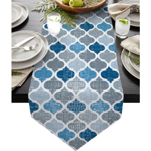 Vintage Geometric Blue Morocco Retro Modern Table Runner Wedding For Party Event Home Decoration Table Mat Decor Accessories