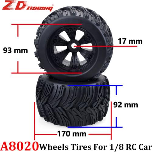 ZD Racing 4PCS 170mm Monster Truck Wheels Tire 17mm Adapter Hub Hex for 1/8 RC Car HPI Redcat ARRMA Traxxas Hobao FLUX HPI HSP