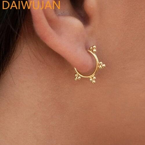 DAIWUJAN 100% 925 Sterling Silver Stud Earrings for Women Gold Color Small Geometric Piercing Cartilage Earrings Ear Studs Mujer