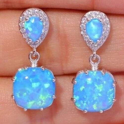 Milangirl Women Fire Opal Inlaid Pendant Ear Stud Earrings Party Jewelry Accessory Pendant Earrings Party Jewelry Accessorie