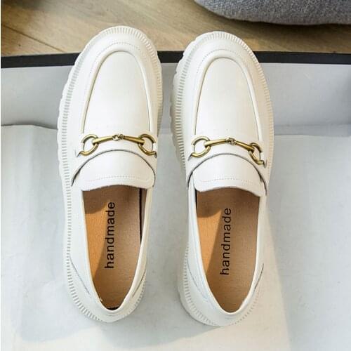 Women Loafer Shoes 2021 Spring New British Style Genuine Leather Ladies Oxford Shoes Metal Buckle Casual Sneakers Ladies